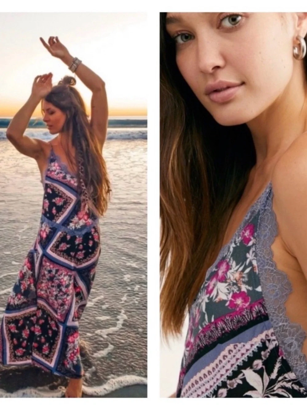 Free People Stevie Floral Lace Trim Maxi Dress Small